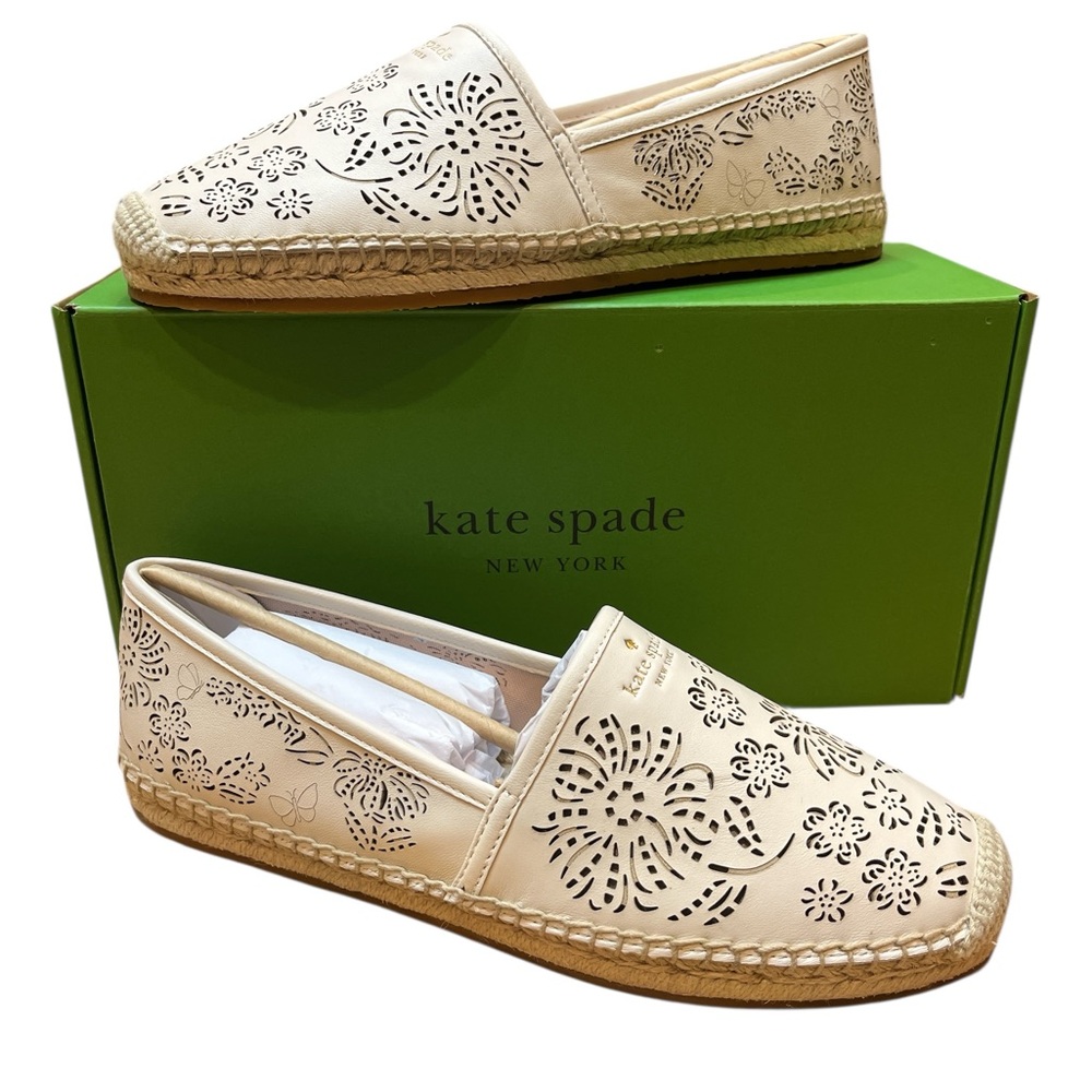 Kate Spade New York Shoes Gwen Floral Flutter ESP Sandal Flats White Size 9B NWB